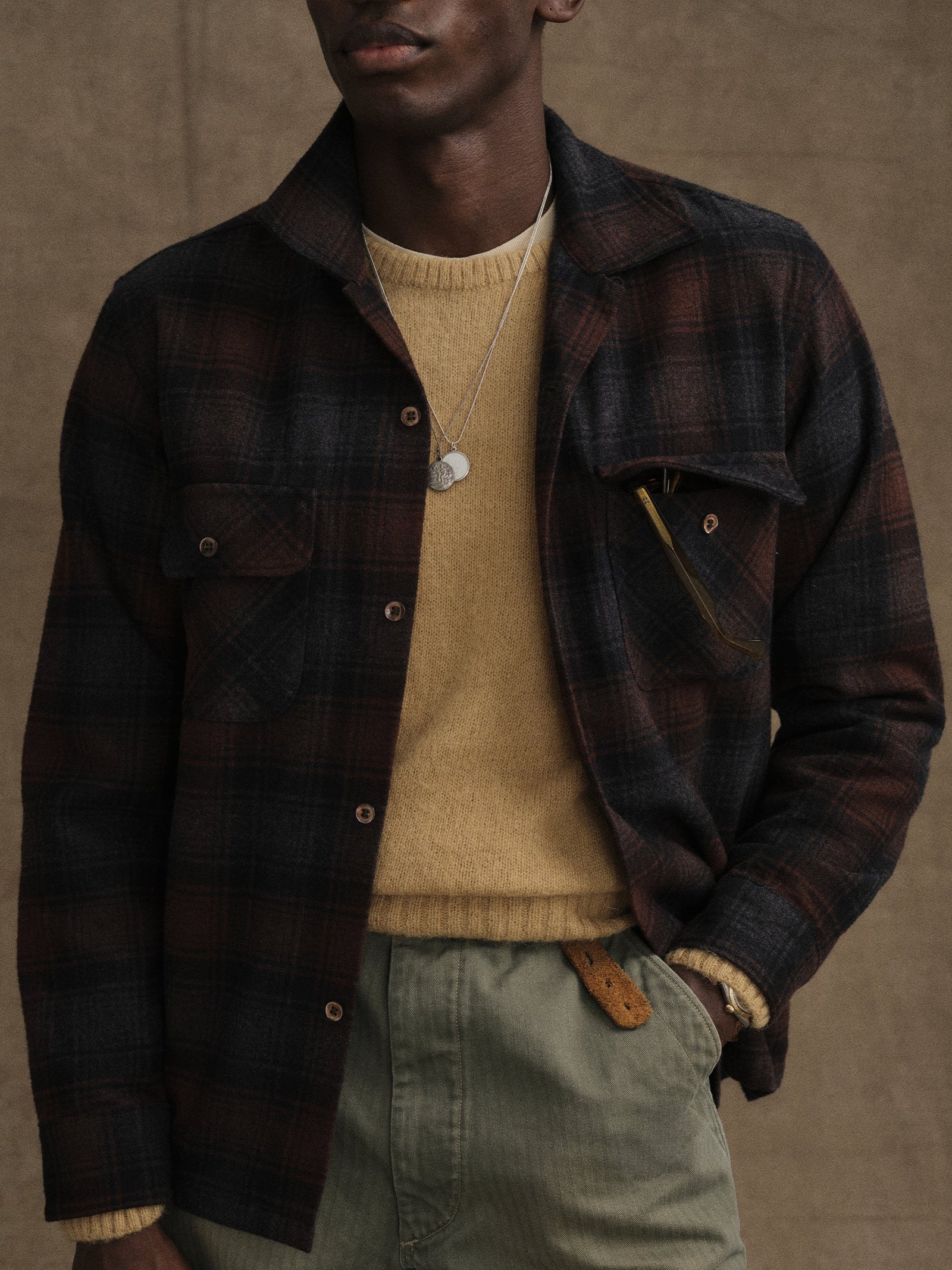 Grey Rust Plaid North Coast Camp Shirt
