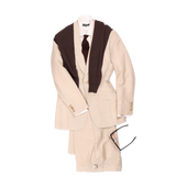 Single Breasted Peak Lapel Suit In Natural Linen
