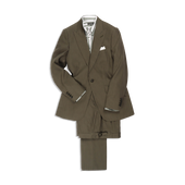 Single Breasted Peak Lapel Suit In Green Wool Silk And Linen