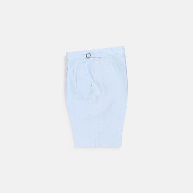 Pleated Shorts in Sky Blue Linen
