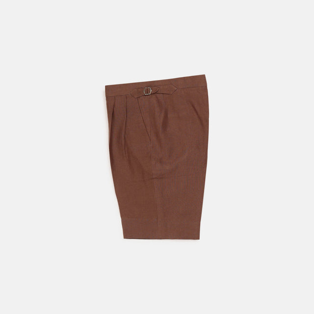 Pleated Shorts in Chocolate Brown Linen
