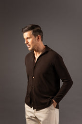 Knitted Cashmere Shirt in Chocolate Brown