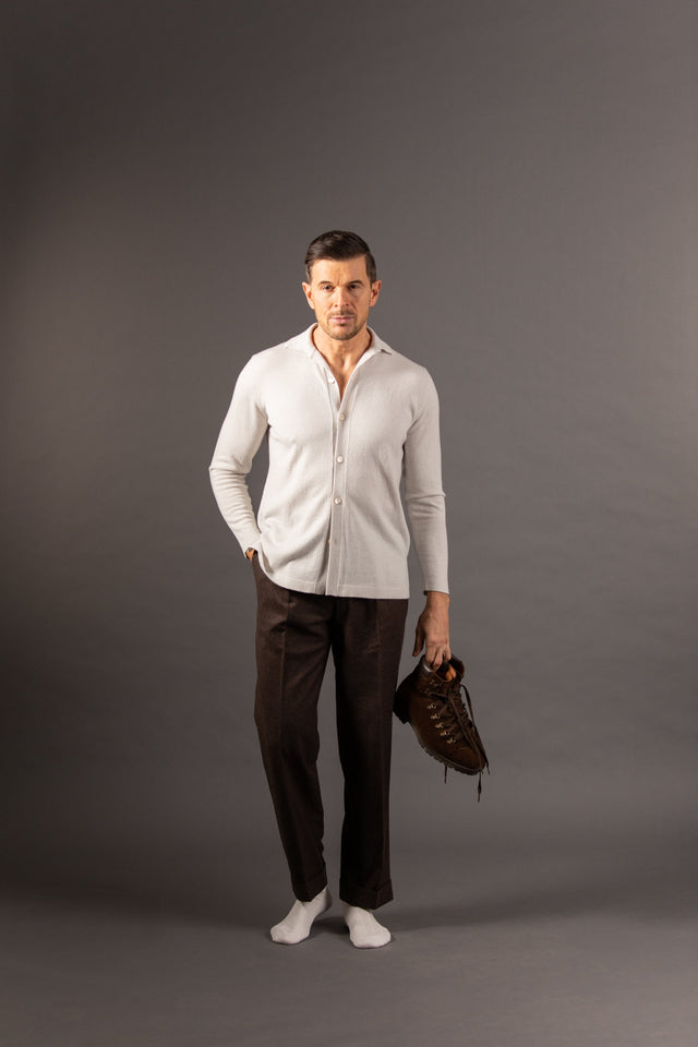 Knitted Cashmere Shirt in Soft Cream