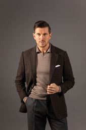 Open Collar Polo in Oatmeal Merino Wool