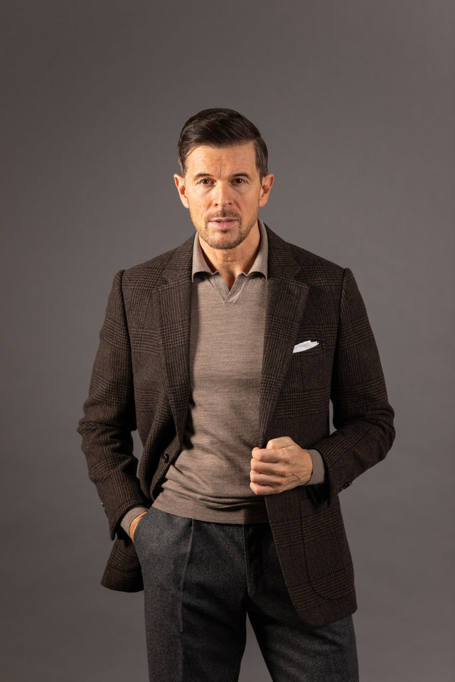 Open Collar Polo in Oatmeal Merino Wool