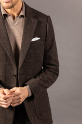Single Breasted Notch Lapel Jacket In Brown Glen Check