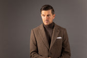 Roll Neck Jumper In Brown Cashmere Silk