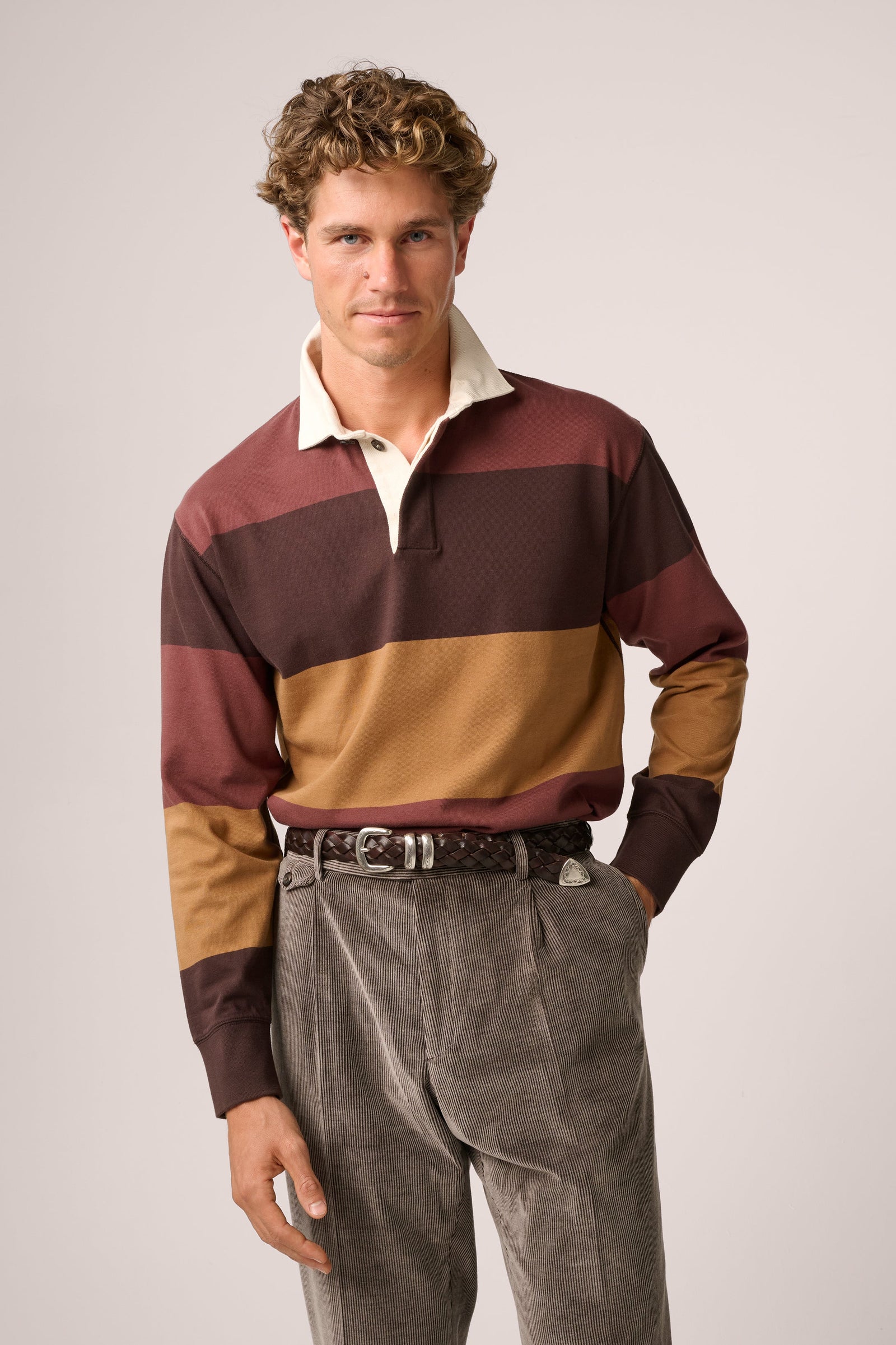 Mornington Rugby Shirt Cotton Ochre Chocolate