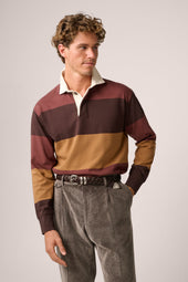 Mornington Rugby Shirt - Cotton - Burgundy/Ochre/Chocolate