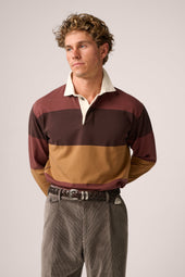 Mornington Rugby Shirt - Cotton - Burgundy/Ochre/Chocolate