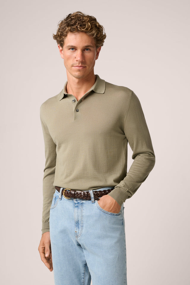 Rye Long Sleeve Polo - Paperweight Merino Wool - Olive Green