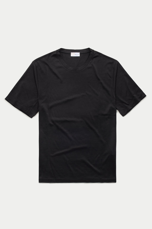 Silk Cotton Short Sleeve Crew Neck T-Shirt Black