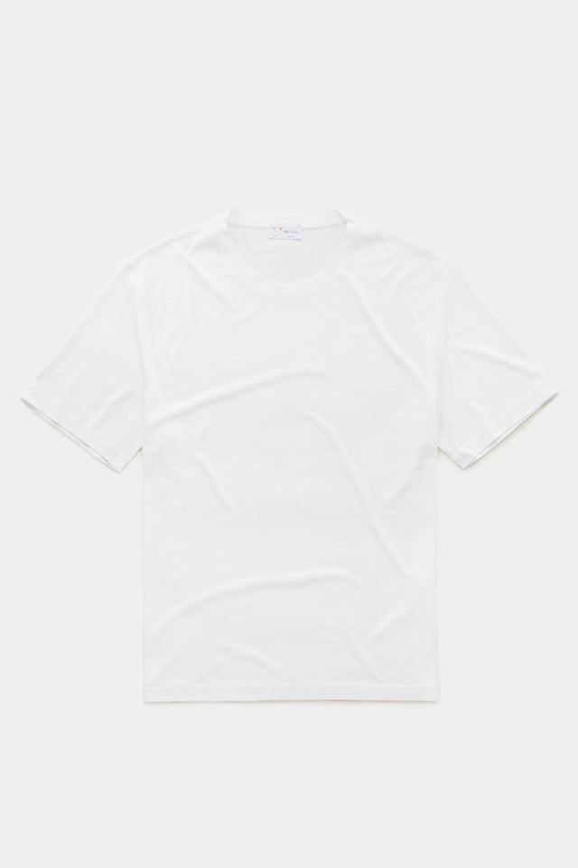 Silk Cotton Short Sleeve Crew Neck T-Shirt White