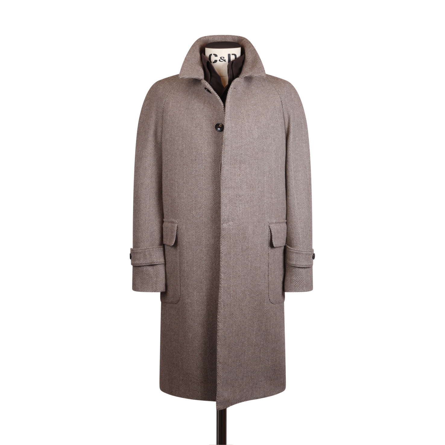 Raglan Overcoat In Herringbone Cashmere Mix