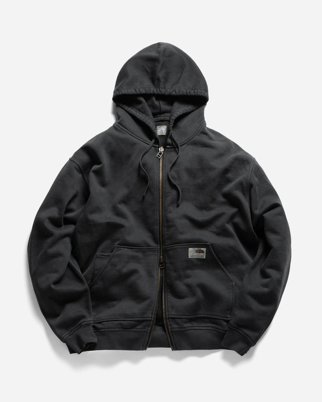 TOLMIE FULLZIP SWEATSHIRT - OVERDYED BLACK 19oz. ALL COTTON FLEECE WITH EARTH PAISLEY PRINTED LOOPBACK TERRY BACK