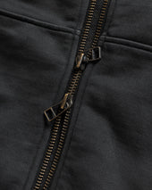 TOLMIE FULLZIP SWEATSHIRT - OVERDYED BLACK 19oz. ALL COTTON FLEECE WITH EARTH PAISLEY PRINTED LOOPBACK TERRY BACK
