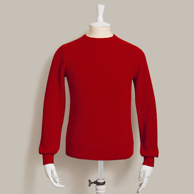 Ribbed Cotton Raglan Sleeved Sweater In Dark Red