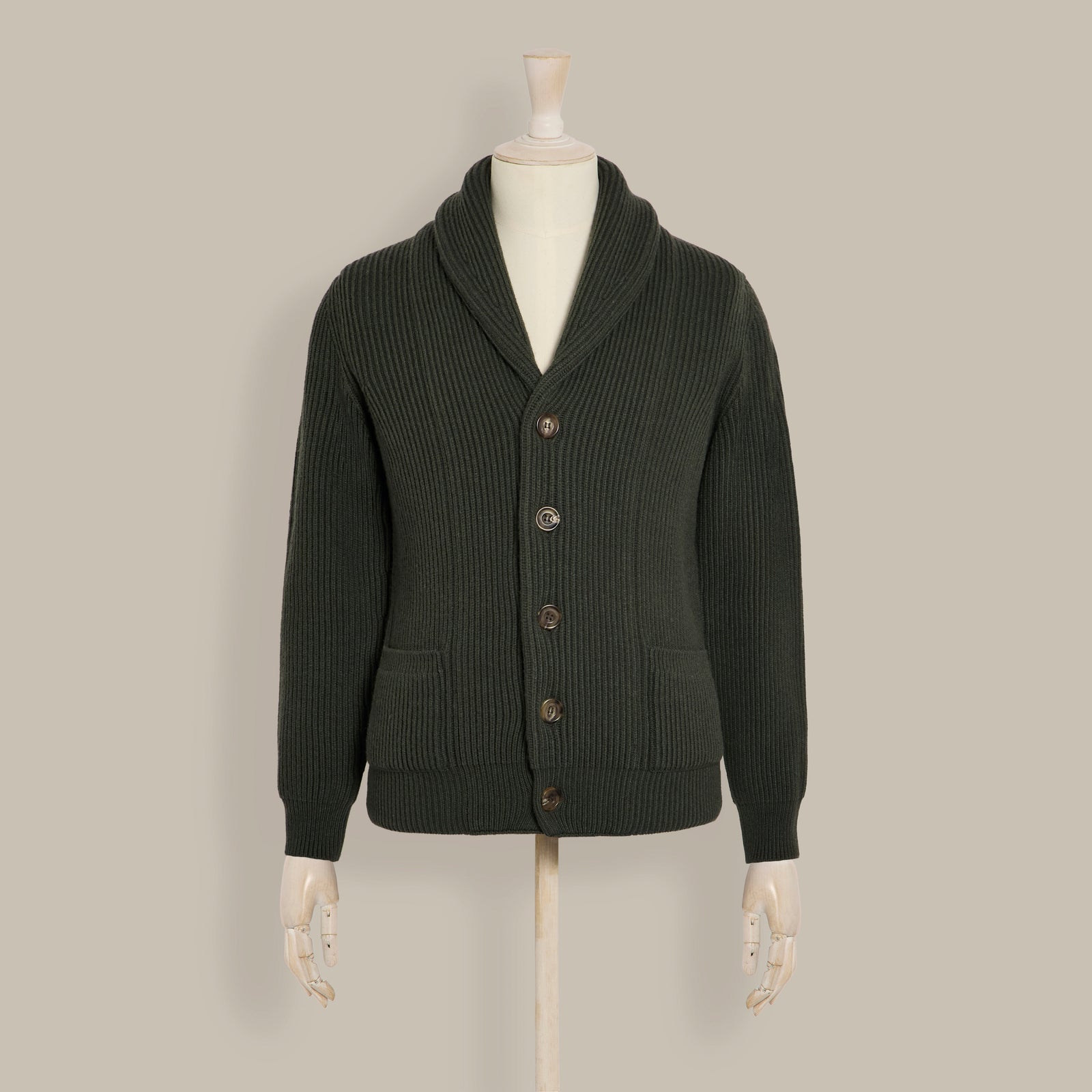 Ribbed Shawl Collar Cashmere Blend Cardigan In