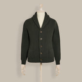 Ribbed Shawl Collar Cashmere Blend Cardigan In Khaki