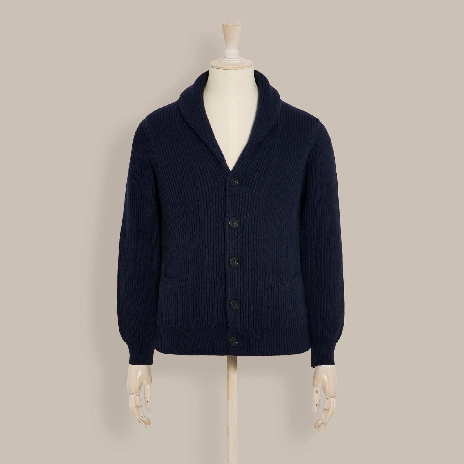 Ribbed Shawl Collar Cashmere Blend Cardigan In