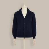 Ribbed Shawl Collar Cashmere Blend Cardigan In Navy