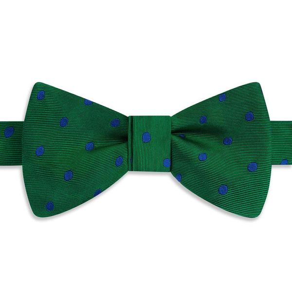 Green Blue Churchill Spot Woven Silk Bow Tie