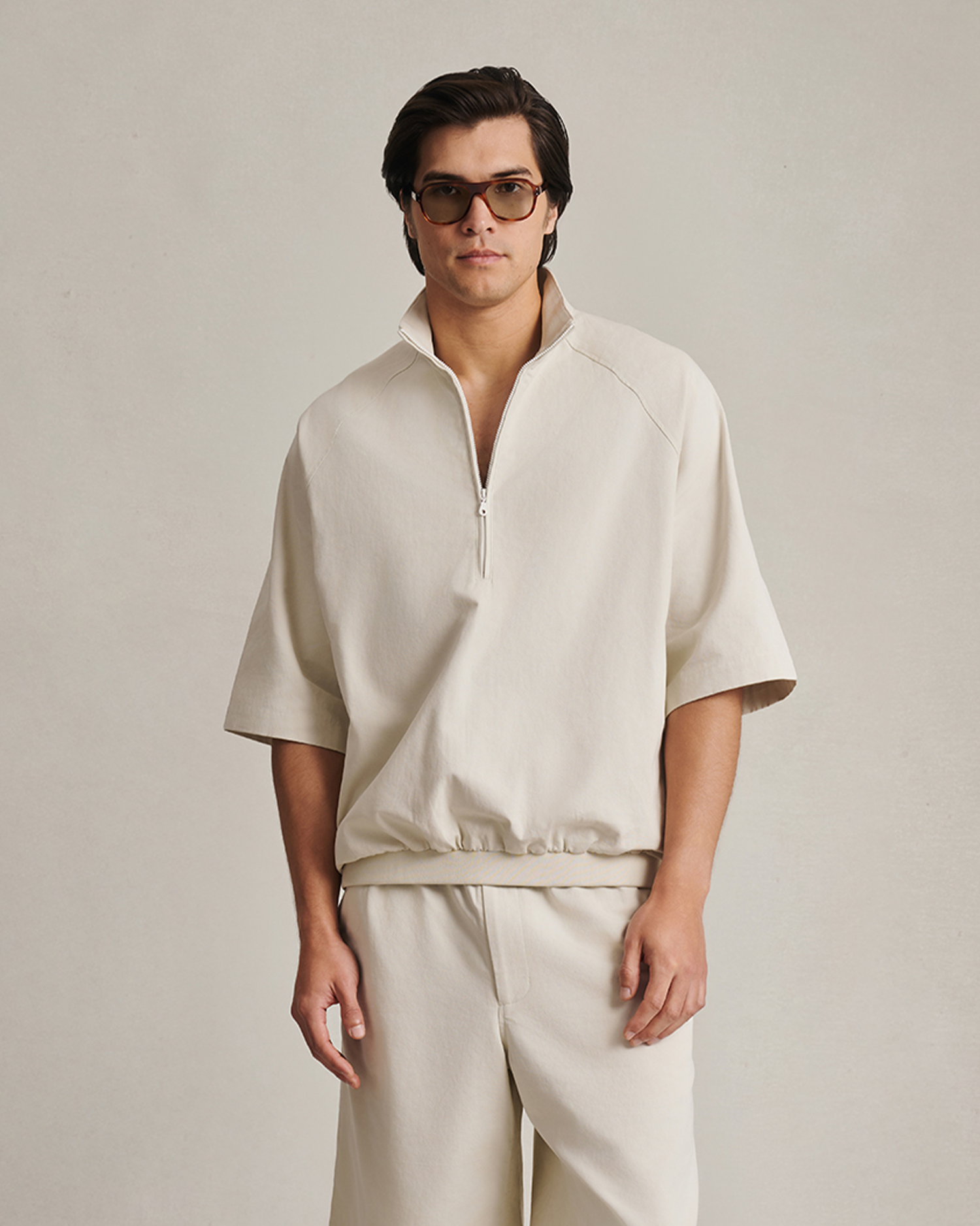 R Jin Quarter Zip Bone