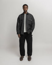 ELI HAND-EMBROIDERED DOUBLE KNEE WORK PANT - BLACK HANDSPUN COTTON CANVAS