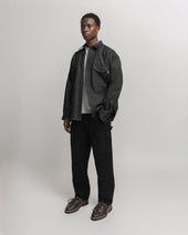 ELI HAND-EMBROIDERED DOUBLE KNEE WORK PANT - BLACK HANDSPUN COTTON CANVAS