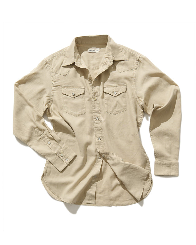 Lightweight Roper Shirt in Beige Brushed Cotton/Linen