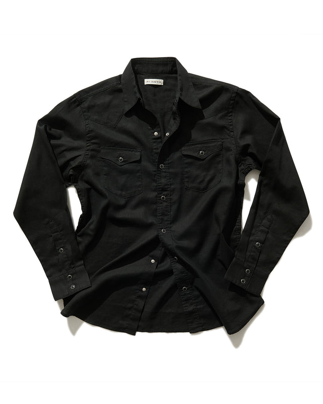 Lightweight Roper Shirt in Black Brushed Cotton/Linen