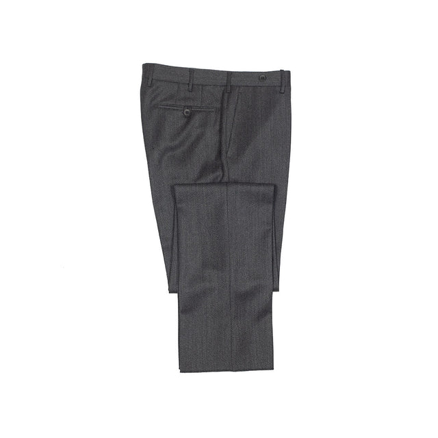 Midtown flat front belt loop trousers in grey melange cavalry twill wool