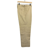 Westside Side Tab Pleated High Rise Wider Fit Tapered Trousers In Beige Heavy Cotton Twill