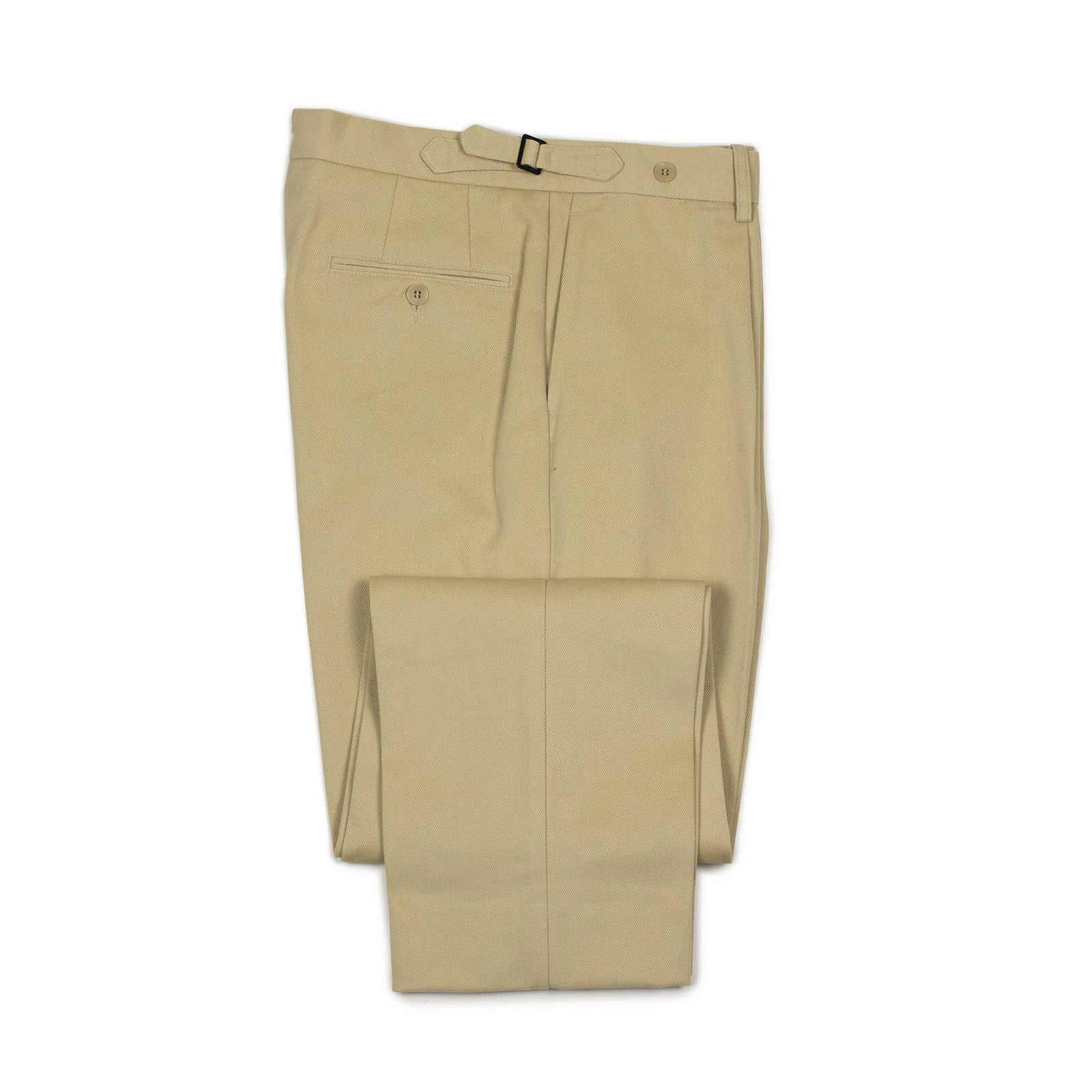 Westside Side Tab Pleated High Rise Wider Fit Tapered Trousers In Beige Heavy Cotton Twill