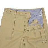 Westside Side Tab Pleated High Rise Wider Fit Tapered Trousers In Beige Heavy Cotton Twill