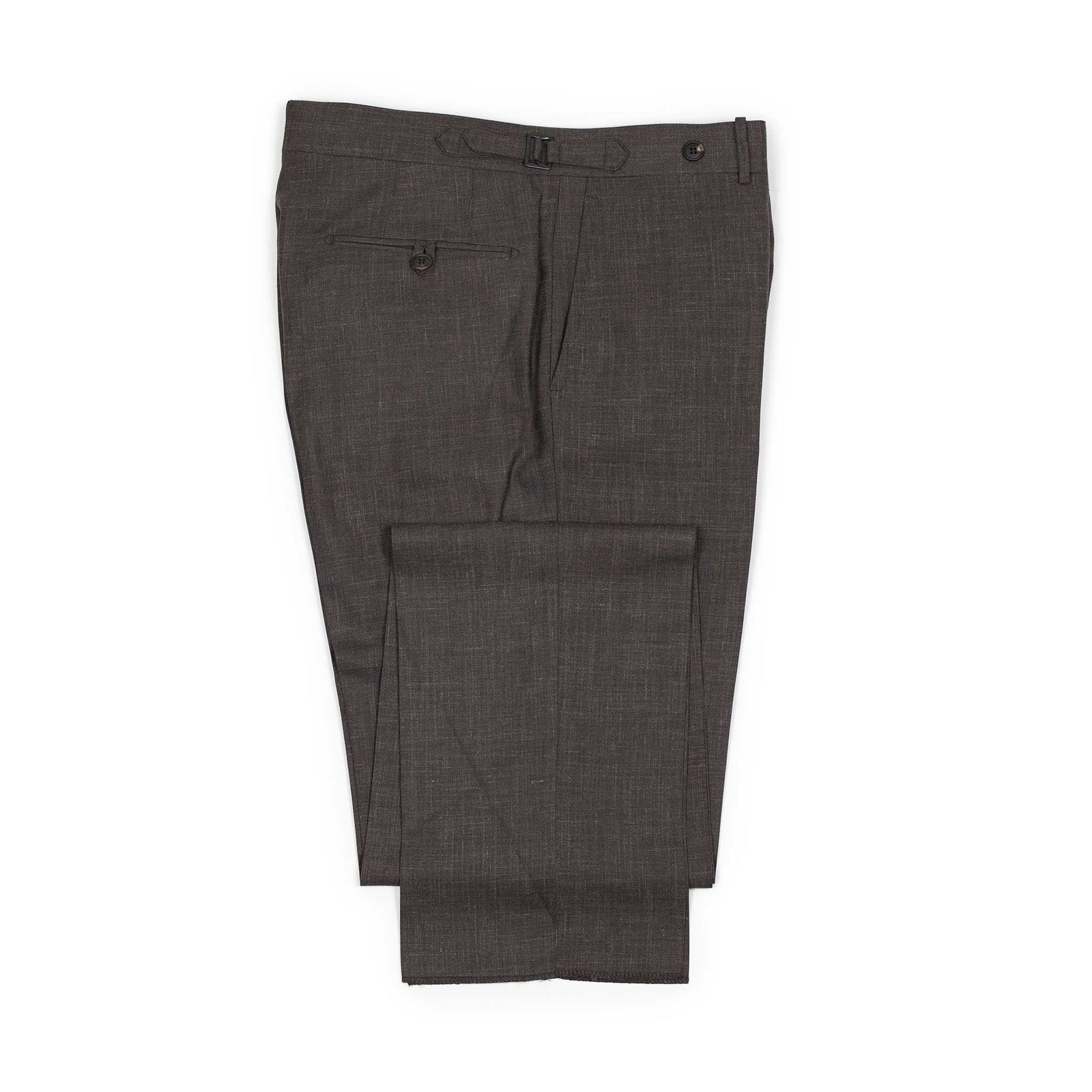Dastin Higher Rise Side Tab Trousers In Brown Loro Piana Wool Silk Linen