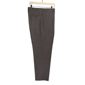Manhattan Pleated High Rise Tapered Trousers In Brown Loro Piana Wool Silk Linen