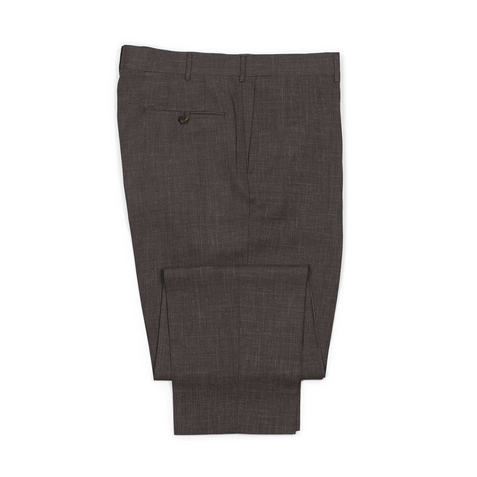 Manhattan Pleated High Rise Tapered Trousers In Brown Loro Piana Wool Silk Linen