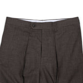 Manhattan Pleated High Rise Tapered Trousers In Brown Loro Piana Wool Silk Linen