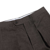 Manhattan Pleated High Rise Tapered Trousers In Brown Loro Piana Wool Silk Linen