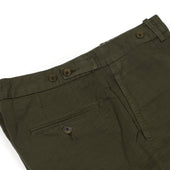 Dastin Higher Rise Side Tab Trousers In Green Garment Dyed Medium Weight Cotton Linen