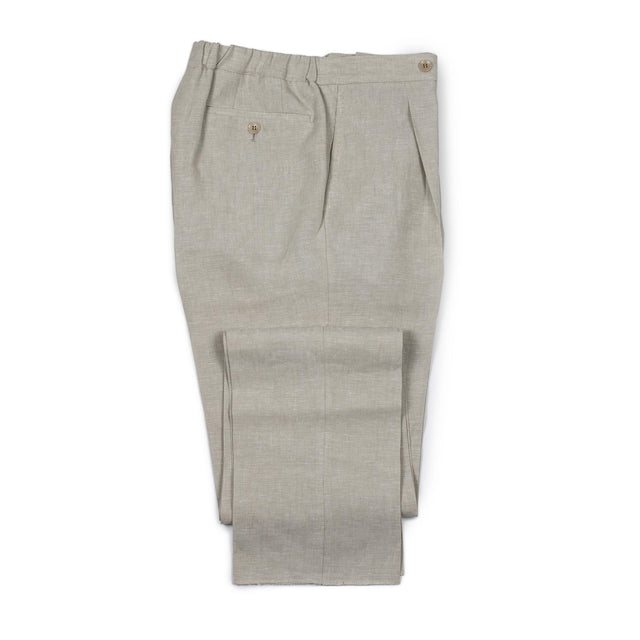 Exclusive single-pleated easy pants in oatmeal Italian linen