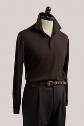Rye Paperweight Merino Long Sleeve Polo - Espresso