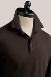Rye Paperweight Merino Long Sleeve Polo - Espresso