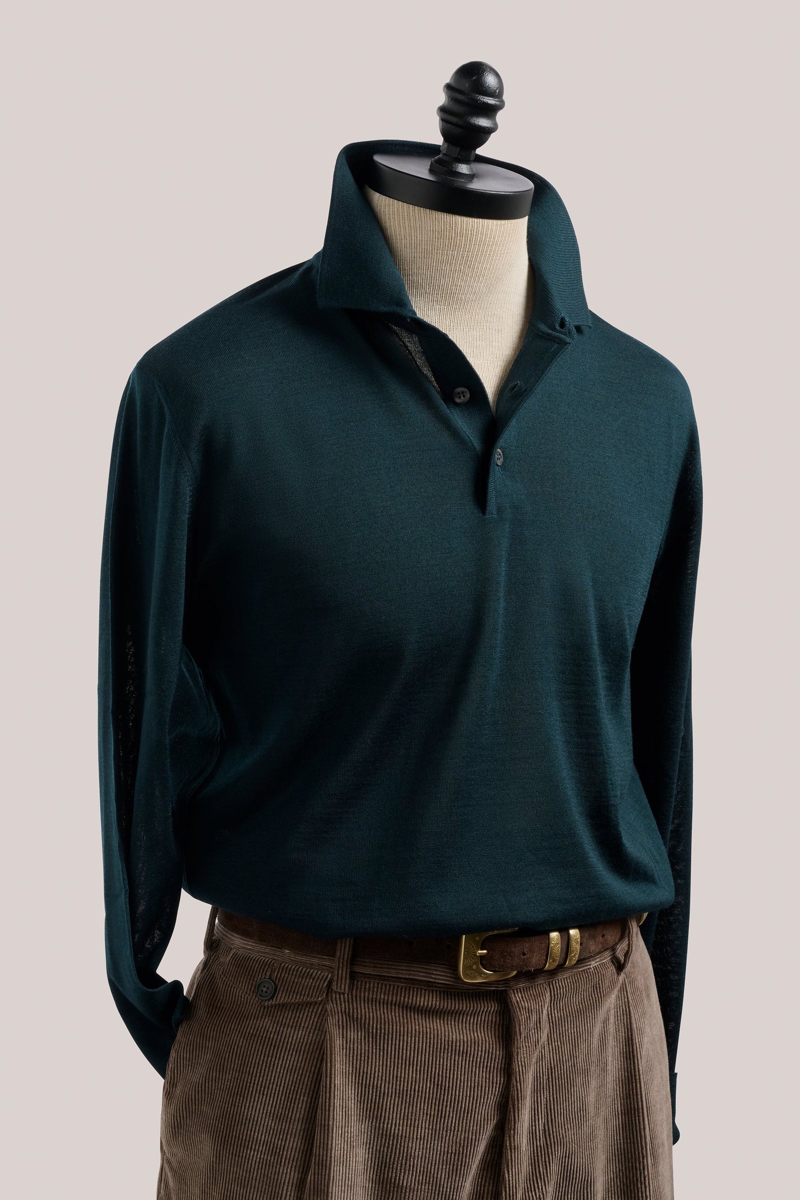 Rye Paperweight Merino Long Sleeve Polo Forest