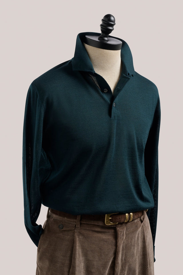 Rye Paperweight Merino Long Sleeve Polo - Forest