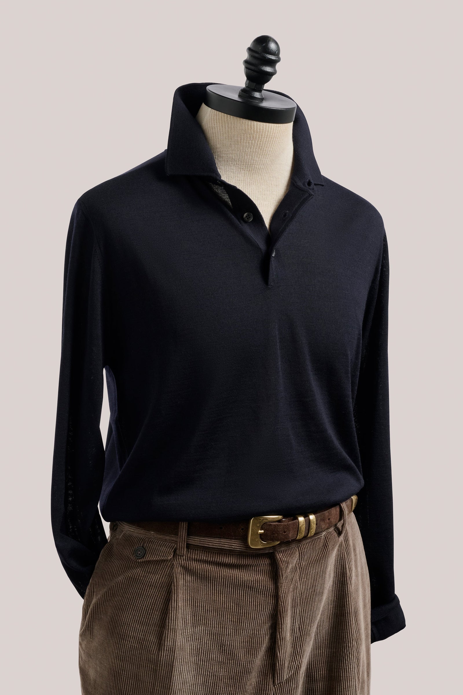 Rye Paperweight Merino Long Sleeve Polo Navy