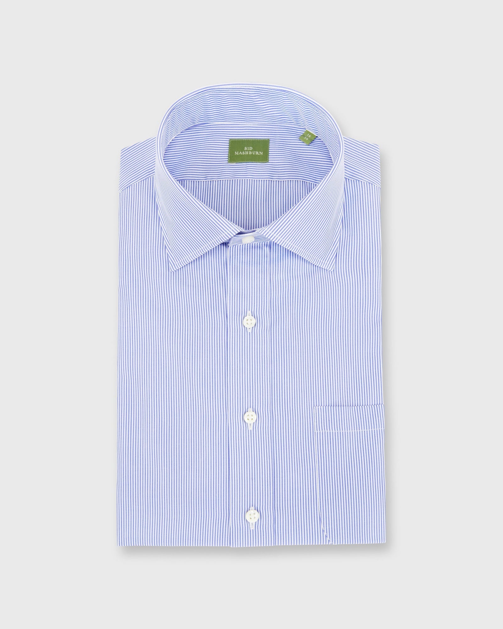 Spread Collar Dress Shirt in Blue Small Bengal Stripe Poplin