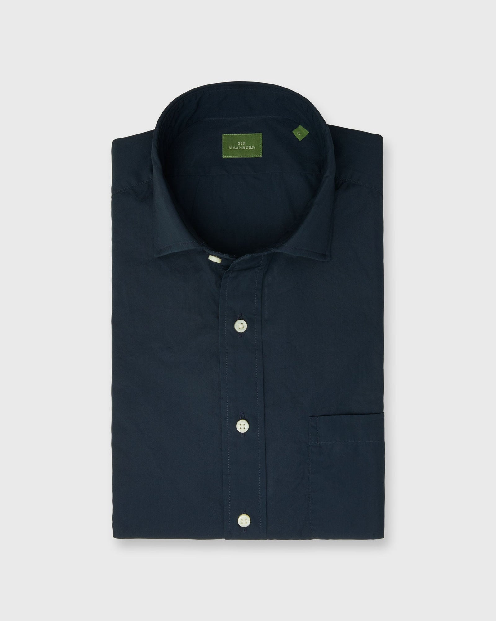 Spread Collar Sport Shirt in Navy Poplin
