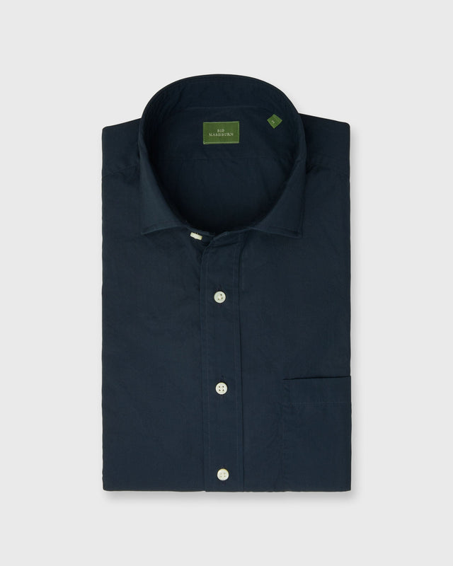 Spread Collar Sport Shirt in Navy Poplin